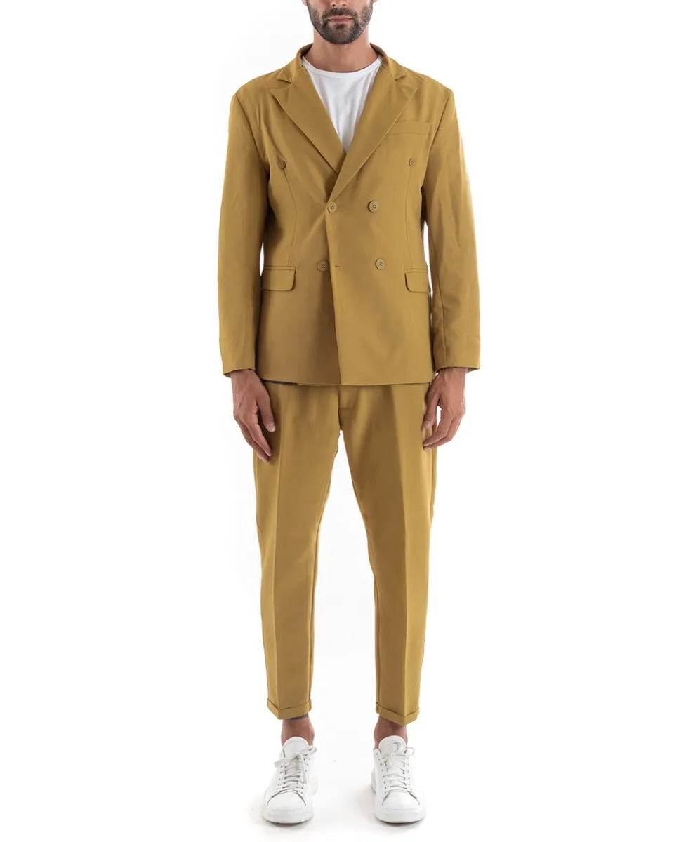 Abito Uomo Doppiopetto Vestito Viscosa Completo Giacca Pantaloni Senape Elegante Cerimonia GIOSAL-OU2168A