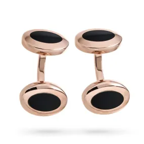 Gemelli camicia argento placcato oro rosa smalto nero