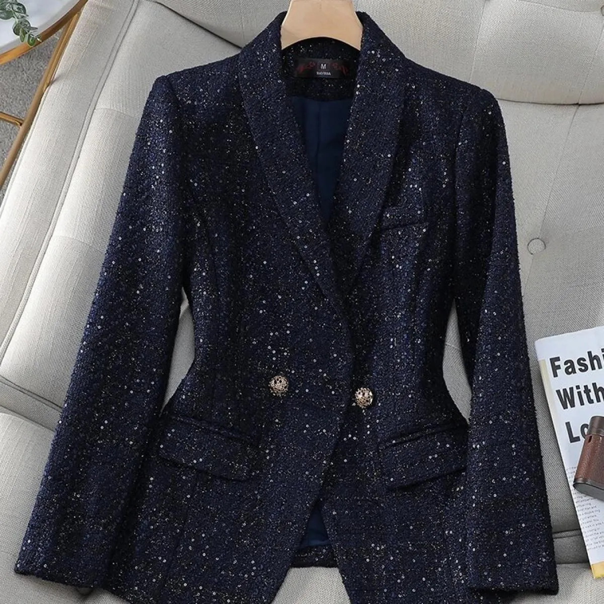 Giacca da donna Giacca casual da donna Autunno Inverno Donna Manica lunga Monopetto Decorazione con bottoni Rosso Navy Plaid Co