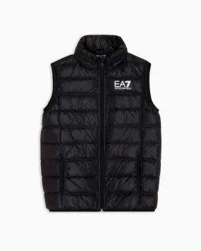 Gilet nero in nylon leggero imbottito in piuma 10-16 anni