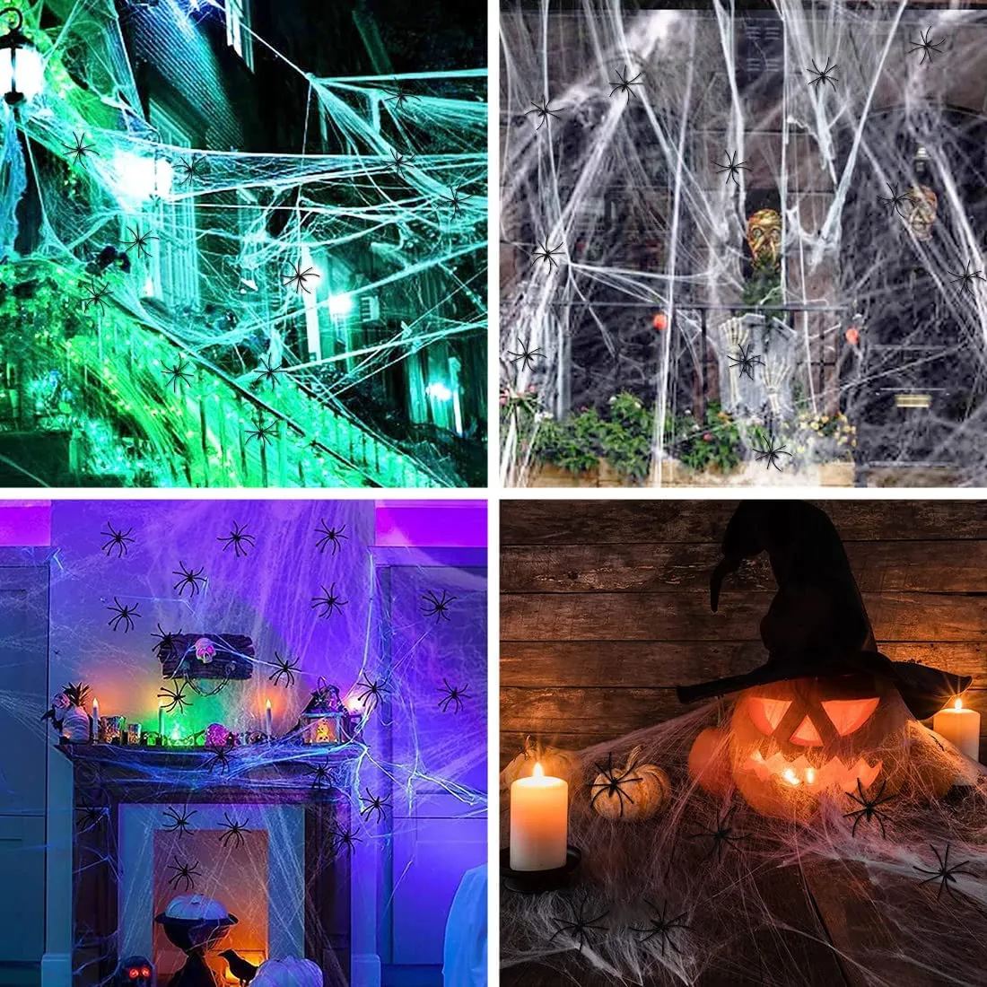 HUHUDAY Ragnatele Halloween Estensibili, 240g Ragnatele Halloween Estensibile e 70 Ragno Finto, Addobbi Halloween Che Possono Cr