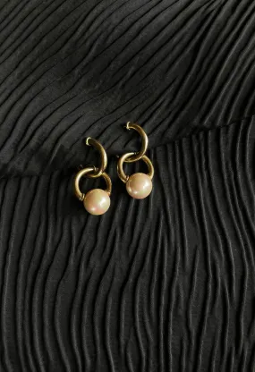 Orecchini a doppio cerchio con perla vintage anni ’80